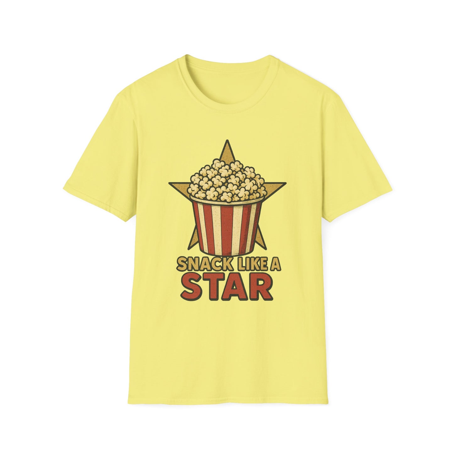Snack Like a Star Popcorn Shirt – Funny Movie Night Tee – Retro Popcorn Bucket T-Shirt for Cinema Fans