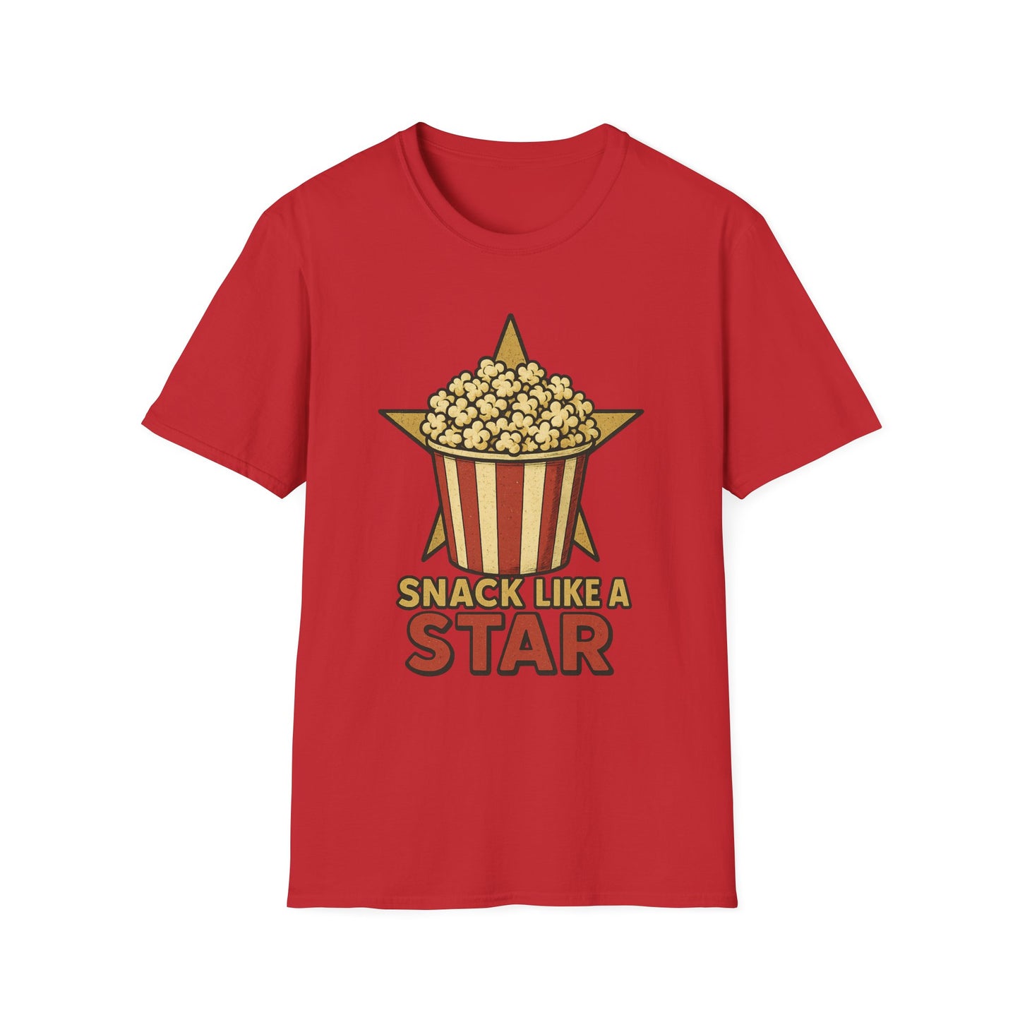Snack Like a Star Popcorn Shirt – Funny Movie Night Tee – Retro Popcorn Bucket T-Shirt for Cinema Fans