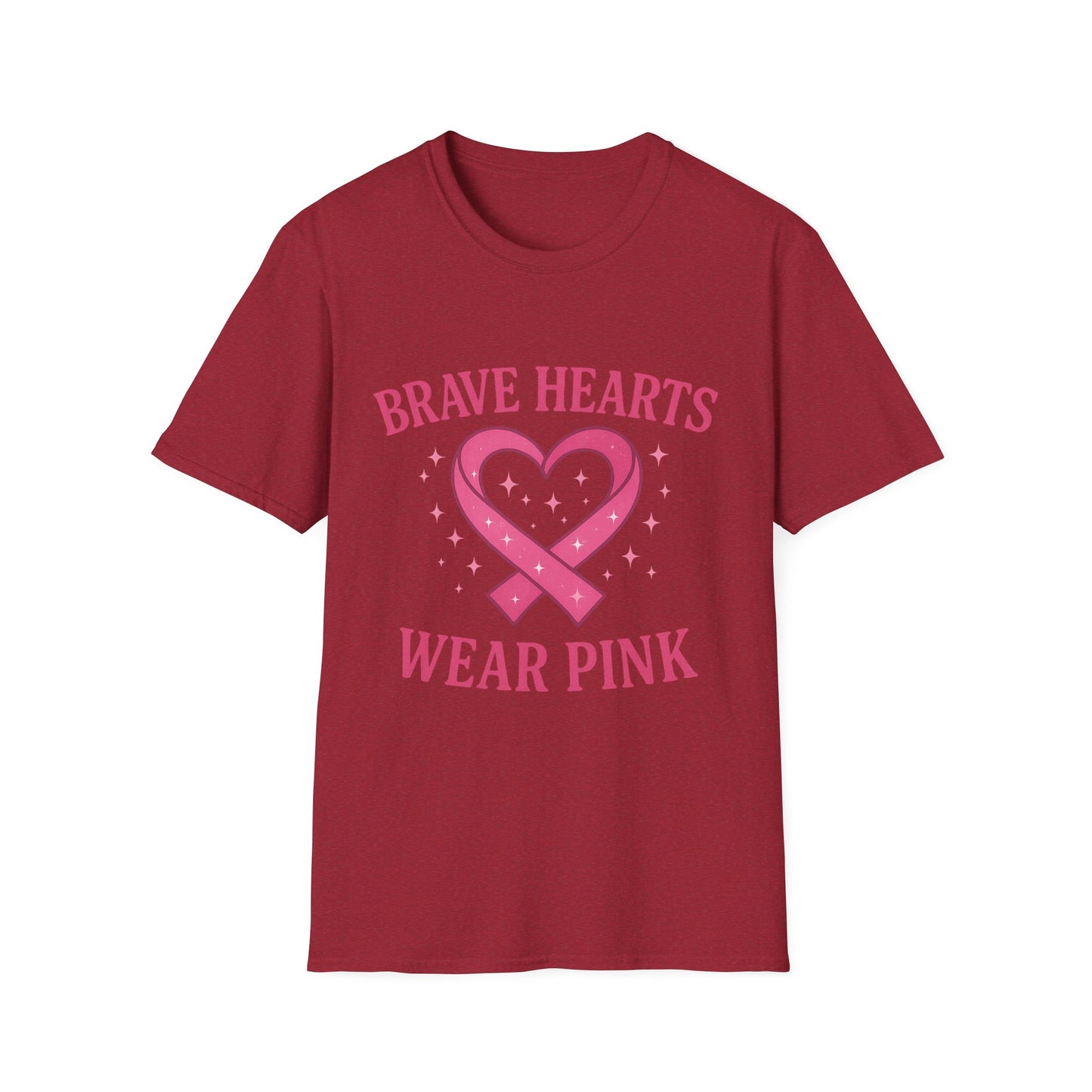 Brave Hearts Wear Pink Shirt | Breast Cancer Awareness Heart Ribbon Tee | Survivor Fighter Support Hope T-Shirt October Strong