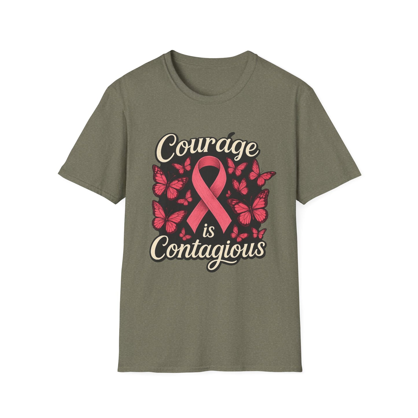 Courage Is Contagious Shirt | Breast Cancer Awareness Pink Ribbon Tee | Butterfly Hope Support Survivor Fighter T-Shirt October