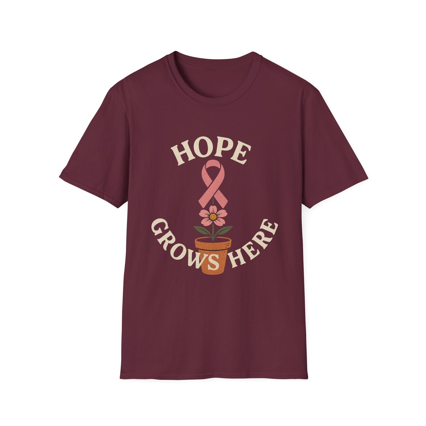 Hope Grows Here Shirt | Breast Cancer Awareness Pink Ribbon Flower Tee | Survivor Fighter Support October Strong T-Shirt