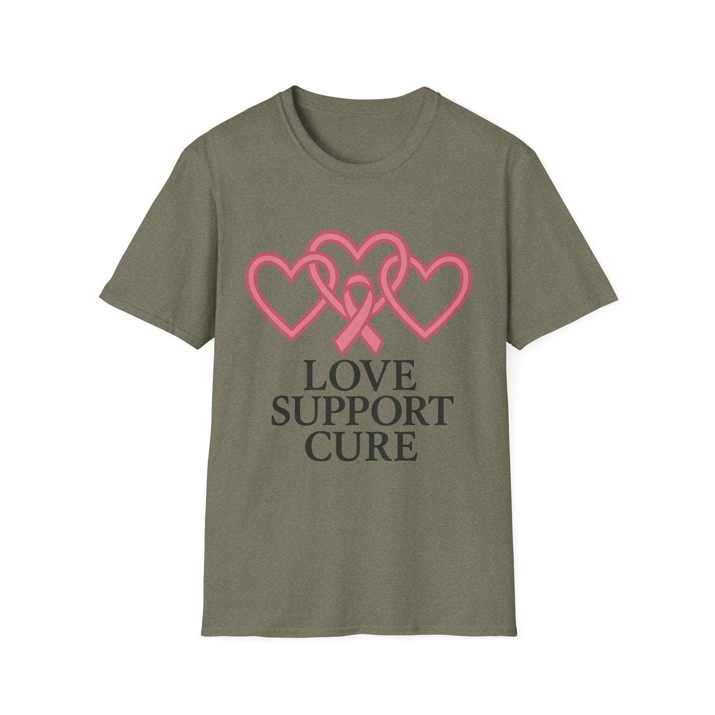 Love Support Cure Shirt | Breast Cancer Awareness Pink Ribbon Hearts Tee | Survivor Fighter Support Hope T-Shirt October Month