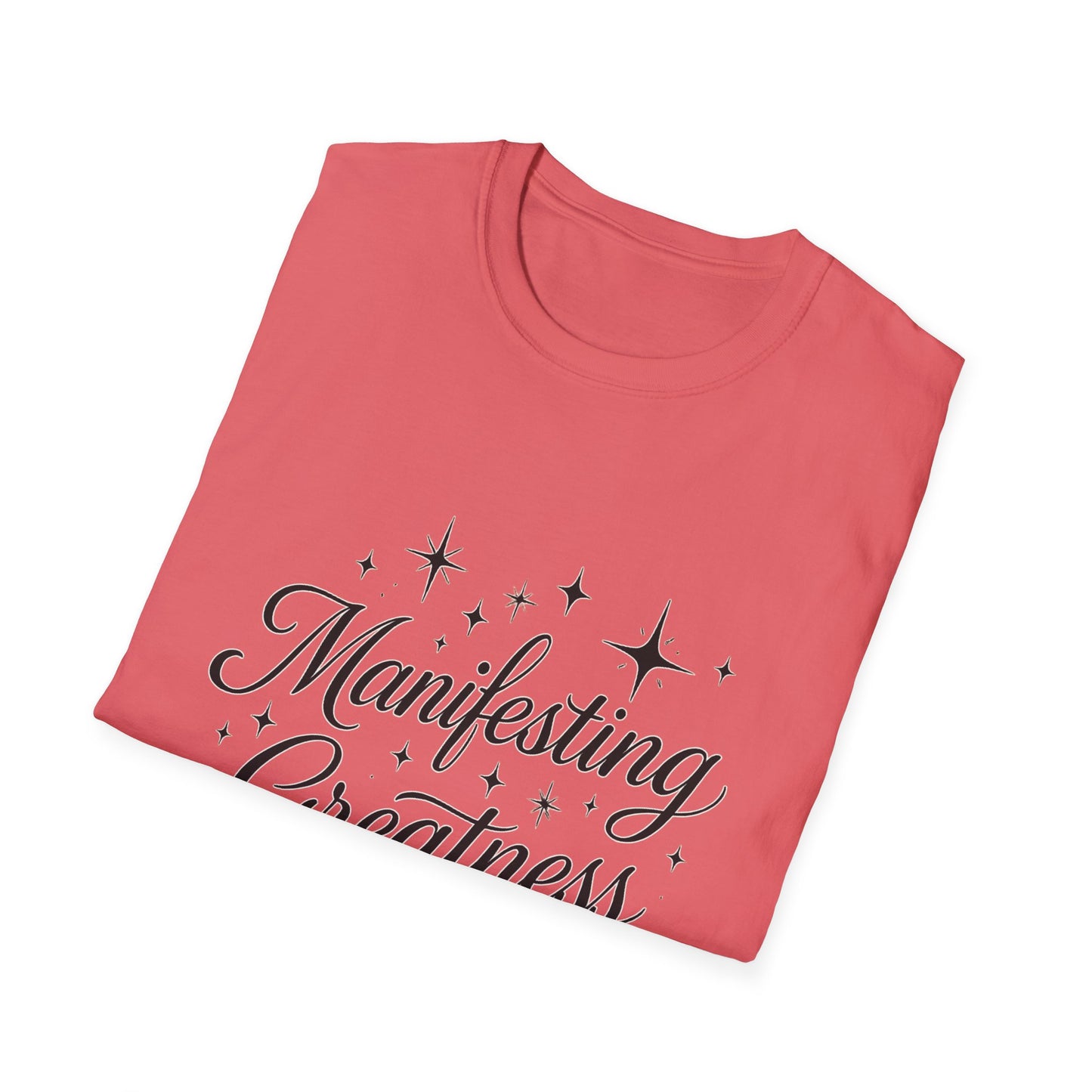 Manifesting Greatness T-Shirt – Elegant Script Stars Spiritual Manifestation Tee