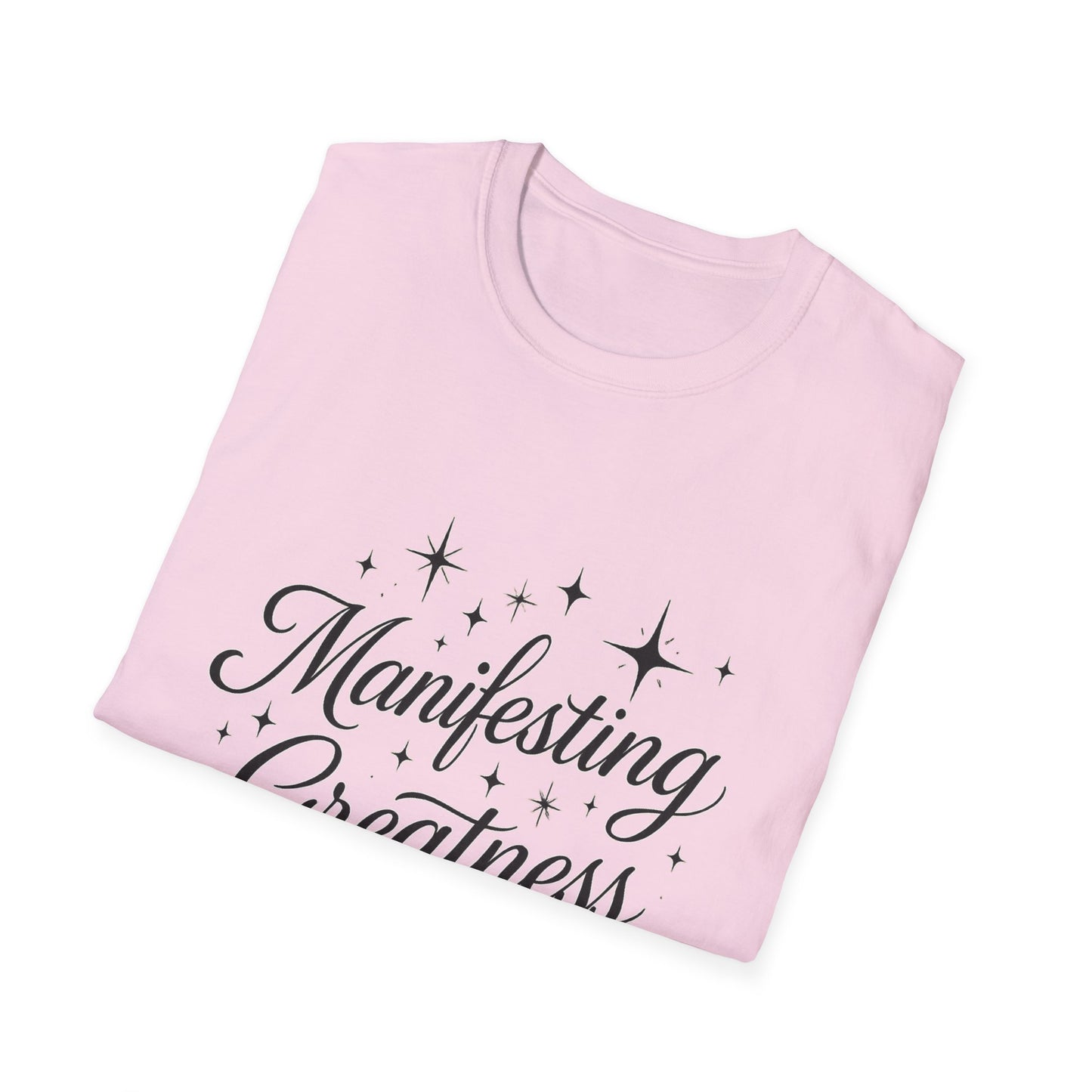 Manifesting Greatness T-Shirt – Elegant Script Stars Spiritual Manifestation Tee