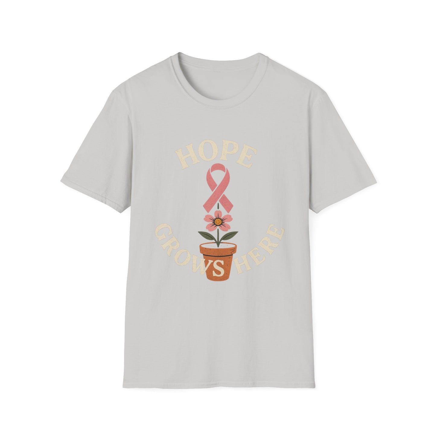 Hope Grows Here Shirt | Breast Cancer Awareness Pink Ribbon Flower Tee | Survivor Fighter Support October Strong T-Shirt
