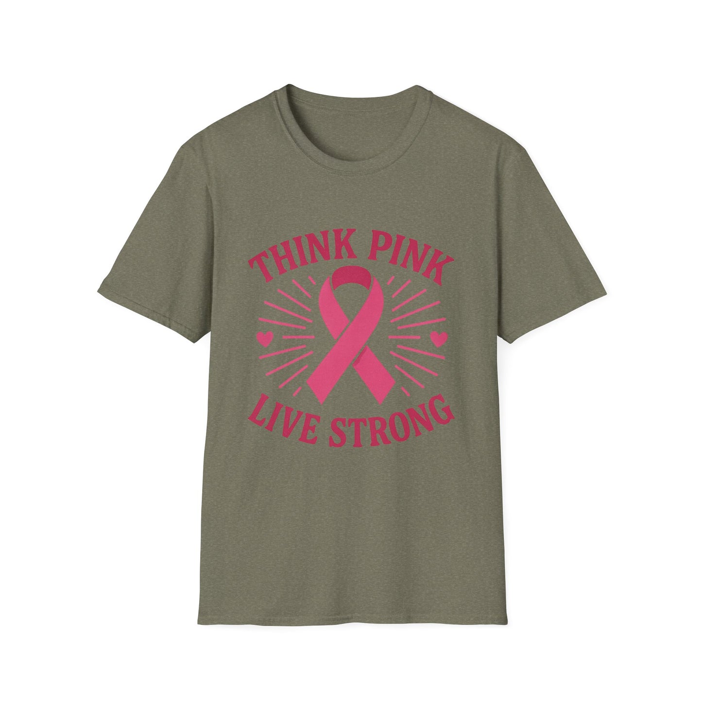 Think Pink Shirt Live Strong | Breast Cancer Awareness Ribbon Tee | Pink Support Hope Strength T-Shirt Women Men October