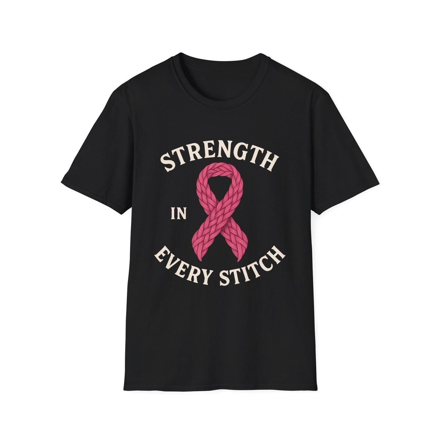 Strength in Every Stitch Shirt | Breast Cancer Awareness Pink Ribbon Tee | Knitting Crochet Support Survivor Fighter T-Shirt
