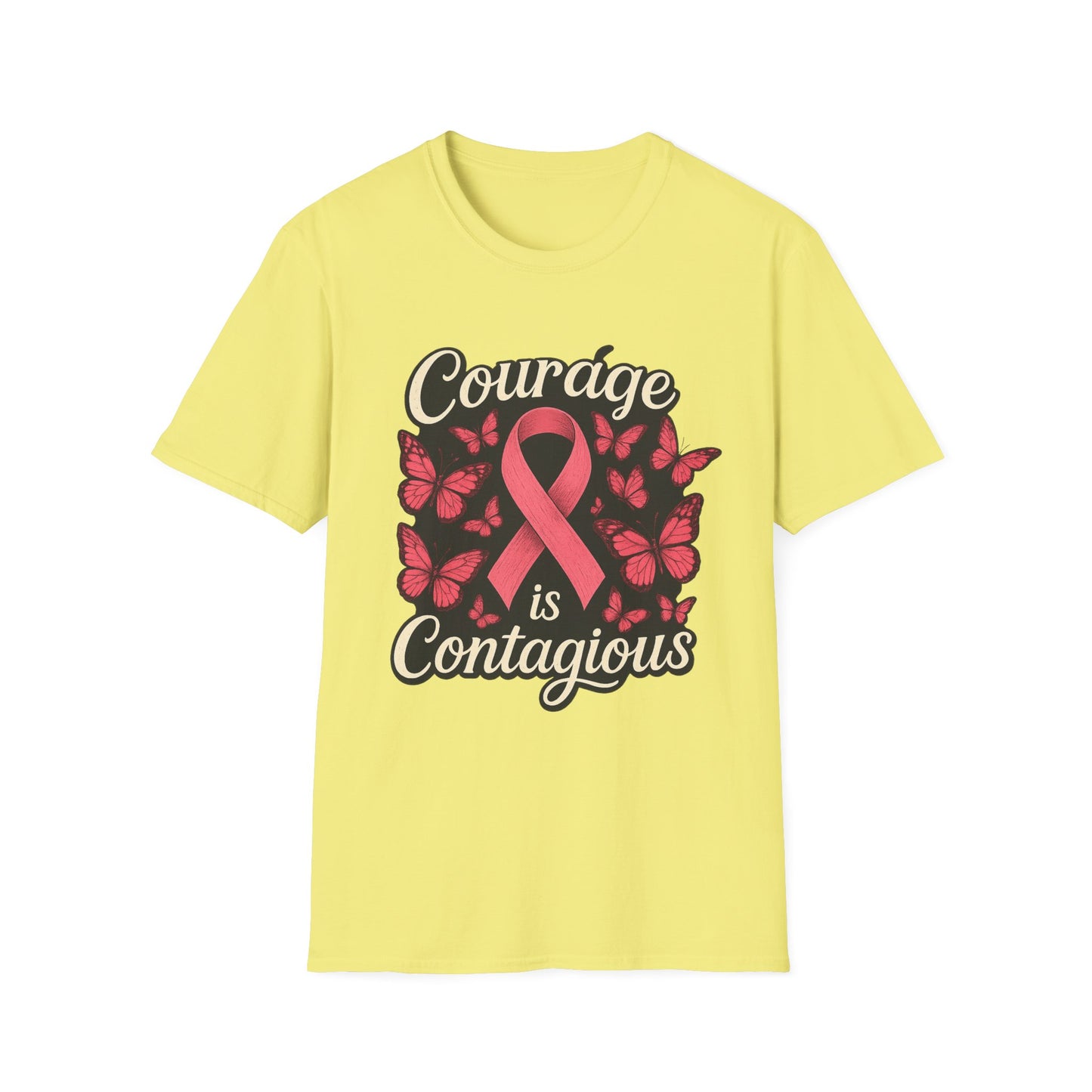 Courage Is Contagious Shirt | Breast Cancer Awareness Pink Ribbon Tee | Butterfly Hope Support Survivor Fighter T-Shirt October