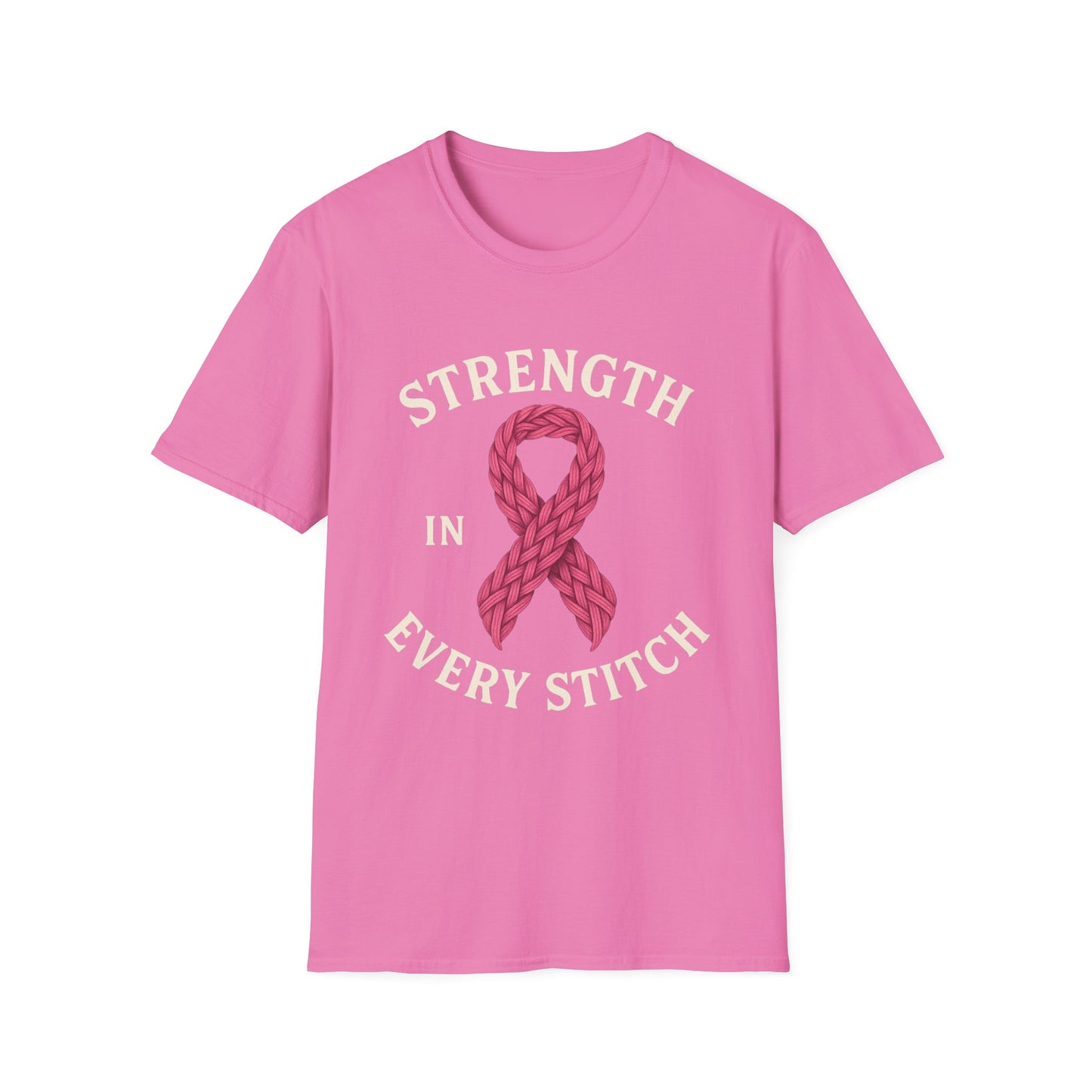 Strength in Every Stitch Shirt | Breast Cancer Awareness Pink Ribbon Tee | Knitting Crochet Support Survivor Fighter T-Shirt