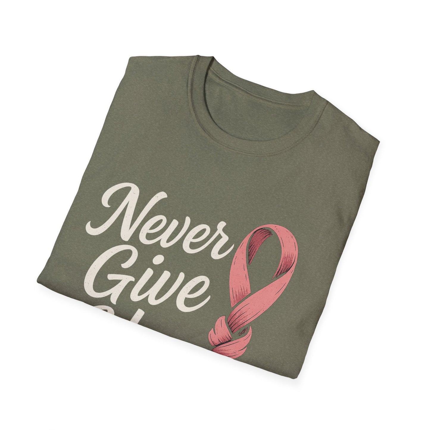 Never Give Up Shirt | Breast Cancer Awareness Pink Ribbon Tee | Inspirational Support Survivor Fighter T-Shirt October Hope