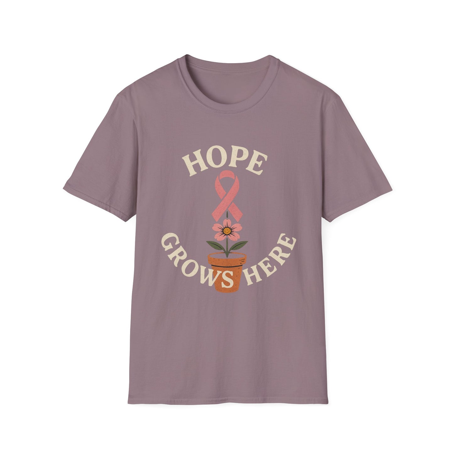Hope Grows Here Shirt | Breast Cancer Awareness Pink Ribbon Flower Tee | Survivor Fighter Support October Strong T-Shirt