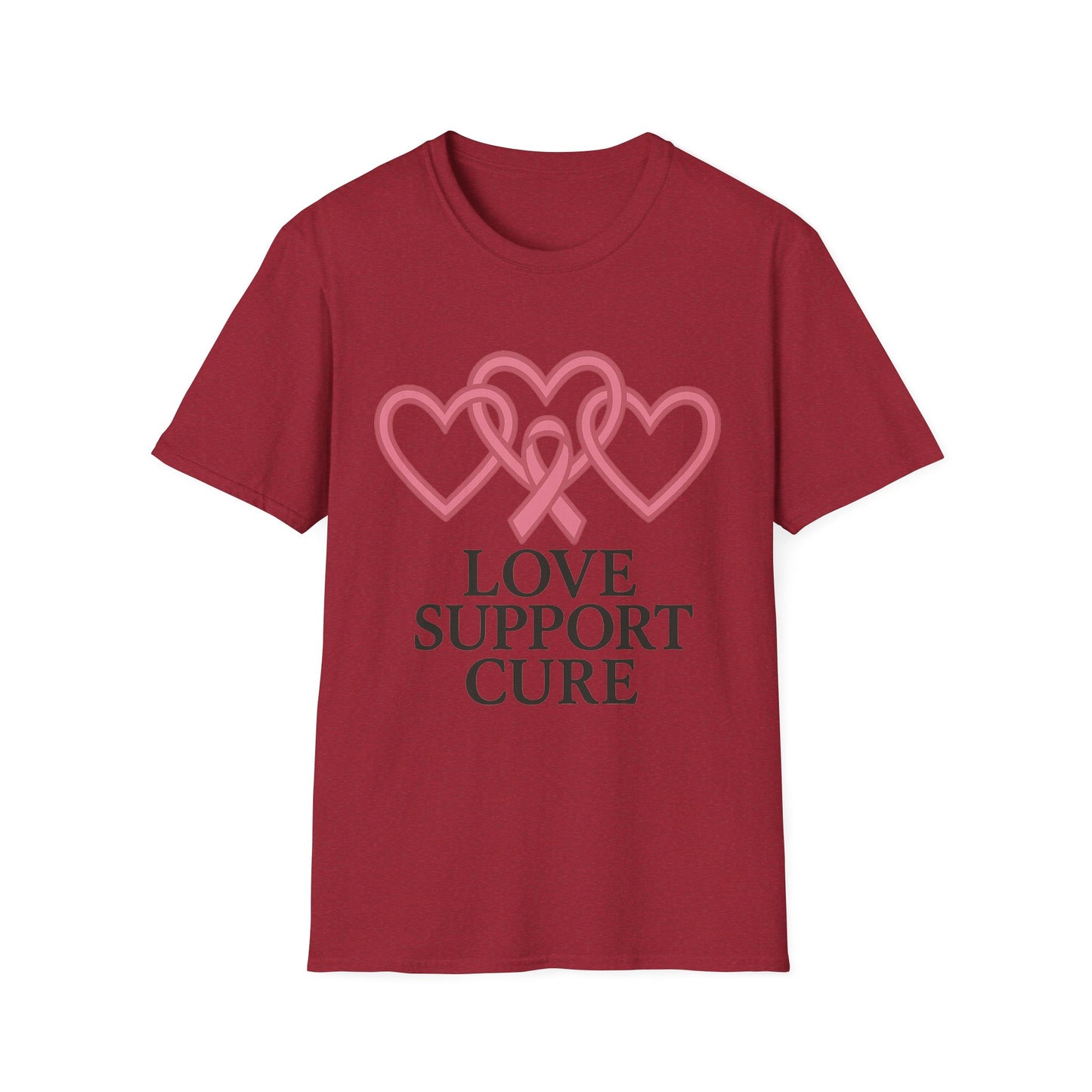 Love Support Cure Shirt | Breast Cancer Awareness Pink Ribbon Hearts Tee | Survivor Fighter Support Hope T-Shirt October Month
