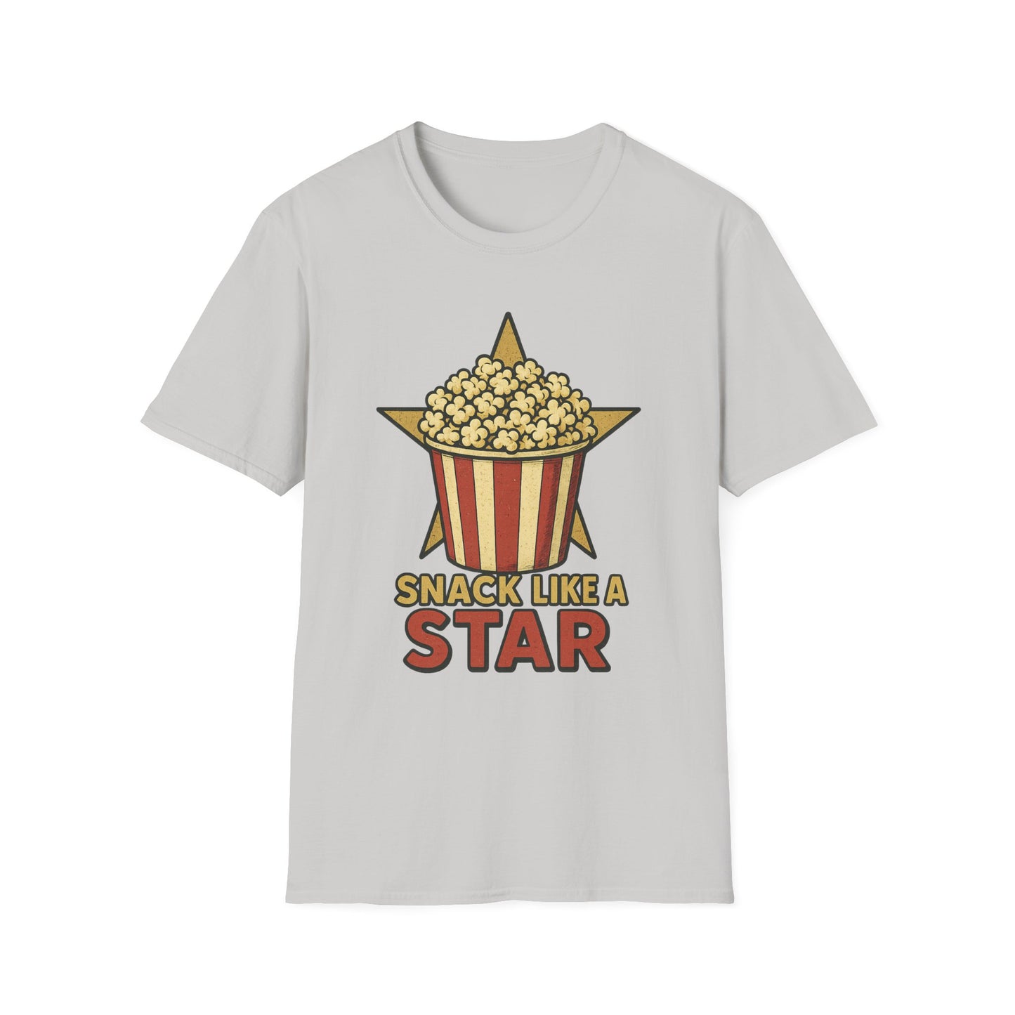 Snack Like a Star Popcorn Shirt – Funny Movie Night Tee – Retro Popcorn Bucket T-Shirt for Cinema Fans