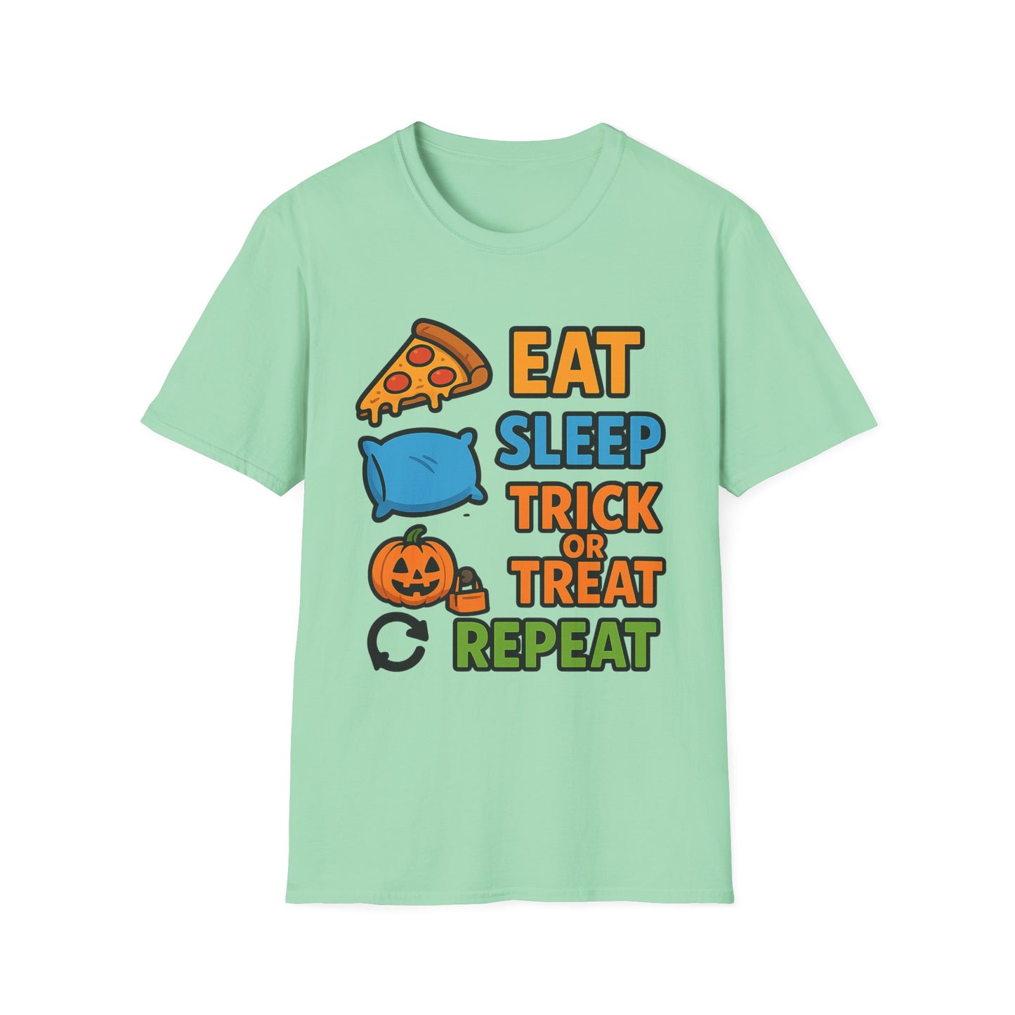 Eat Sleep Trick or Treat Repeat Shirt – Funny Halloween Candy Tee