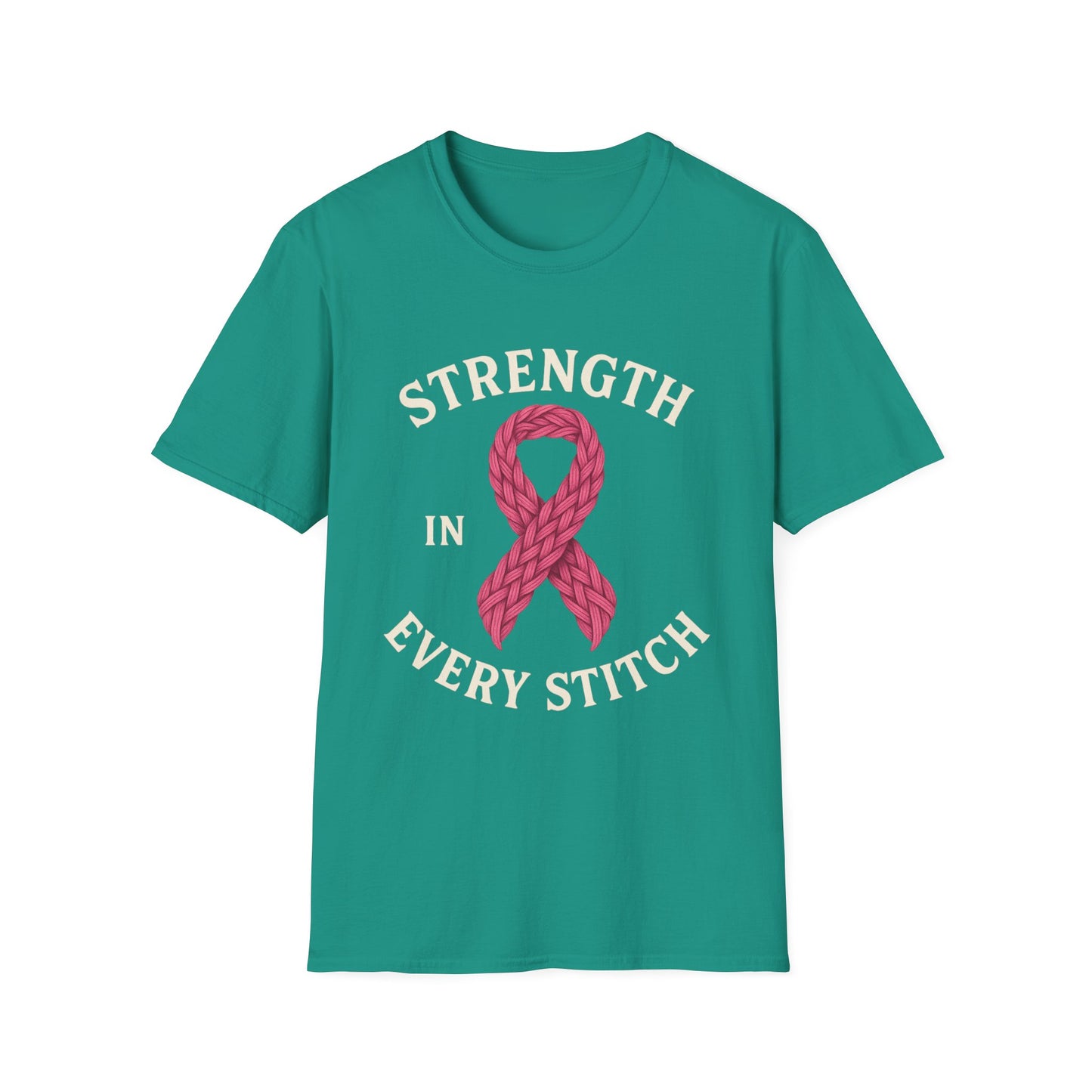 Strength in Every Stitch Shirt | Breast Cancer Awareness Pink Ribbon Tee | Knitting Crochet Support Survivor Fighter T-Shirt
