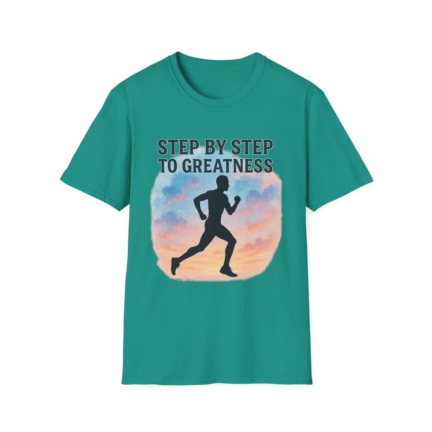 Step by Step to Greatness T-Shirt – Runner Silhouette Motivational Fitness Tee
