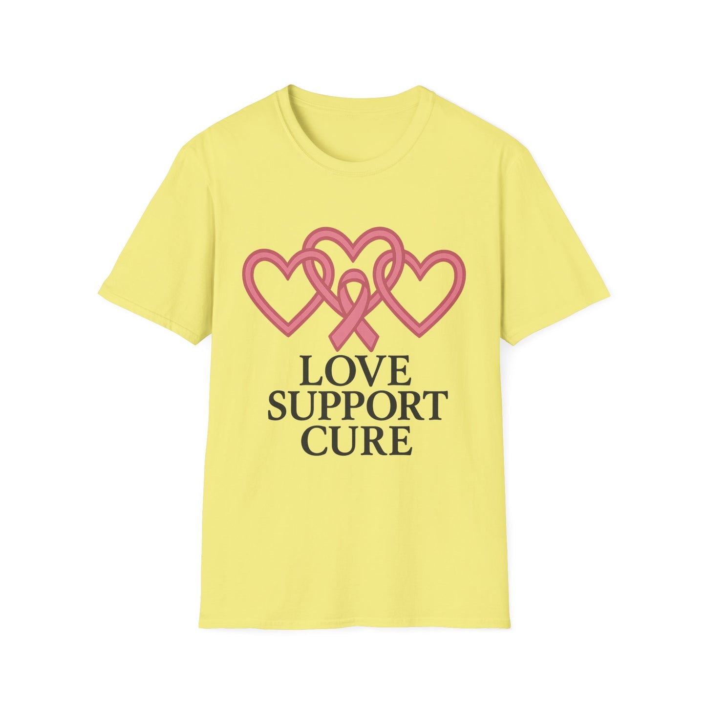 Love Support Cure Shirt | Breast Cancer Awareness Pink Ribbon Hearts Tee | Survivor Fighter Support Hope T-Shirt October Month
