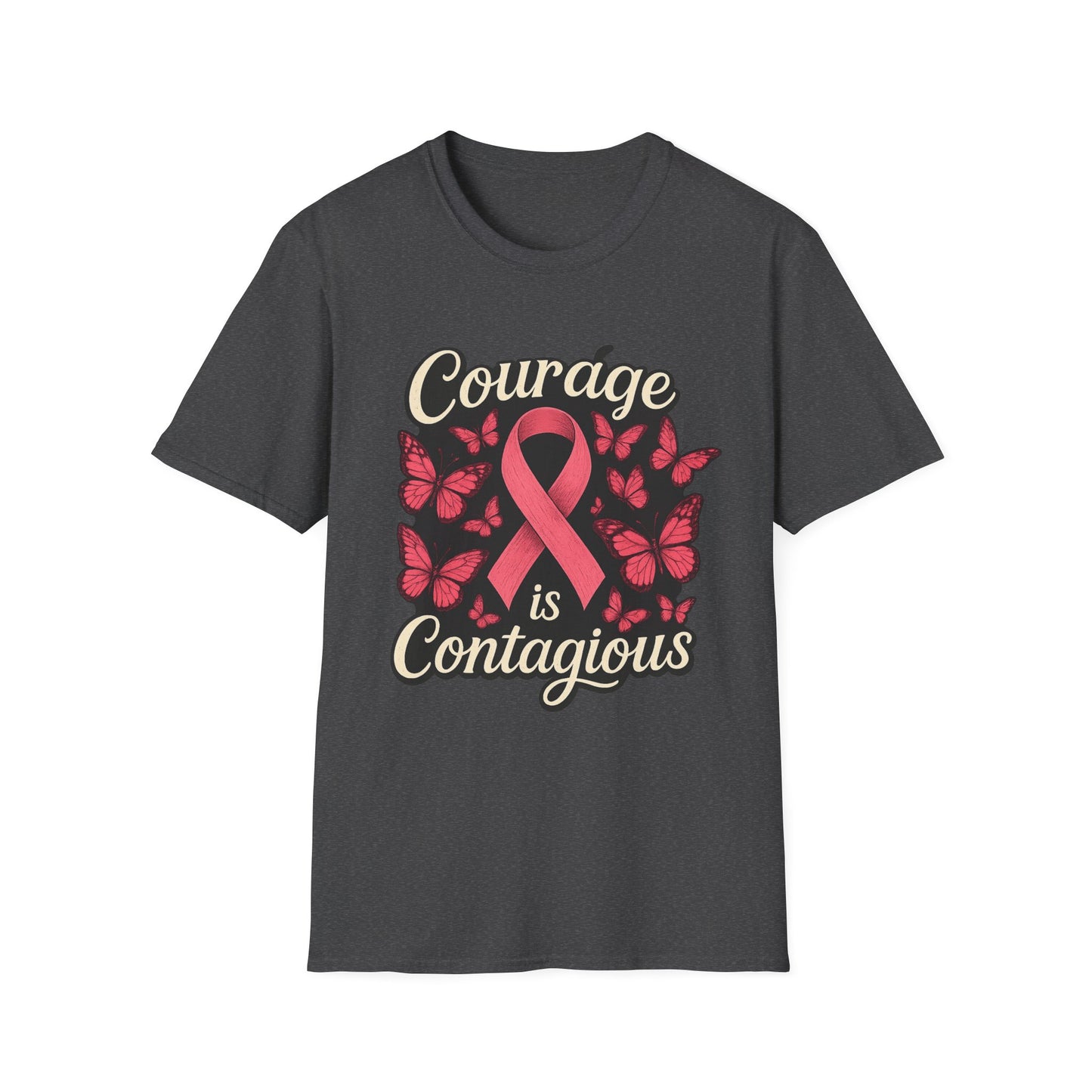 Courage Is Contagious Shirt | Breast Cancer Awareness Pink Ribbon Tee | Butterfly Hope Support Survivor Fighter T-Shirt October