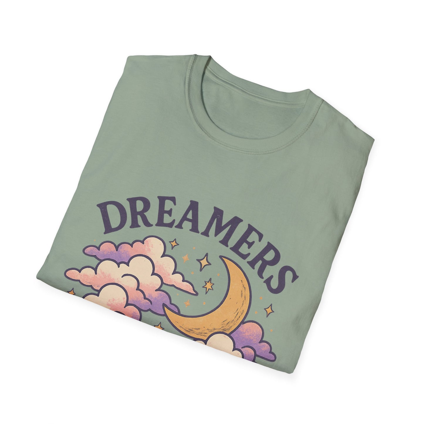 Dreamers Unite T-Shirt – Whimsical Moon & Clouds Inspirational Dreamer Tee