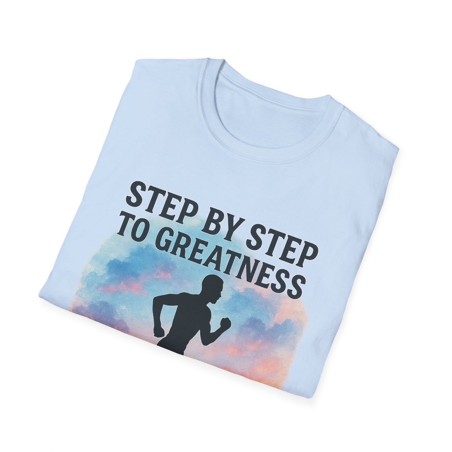 Step by Step to Greatness T-Shirt – Runner Silhouette Motivational Fitness Tee