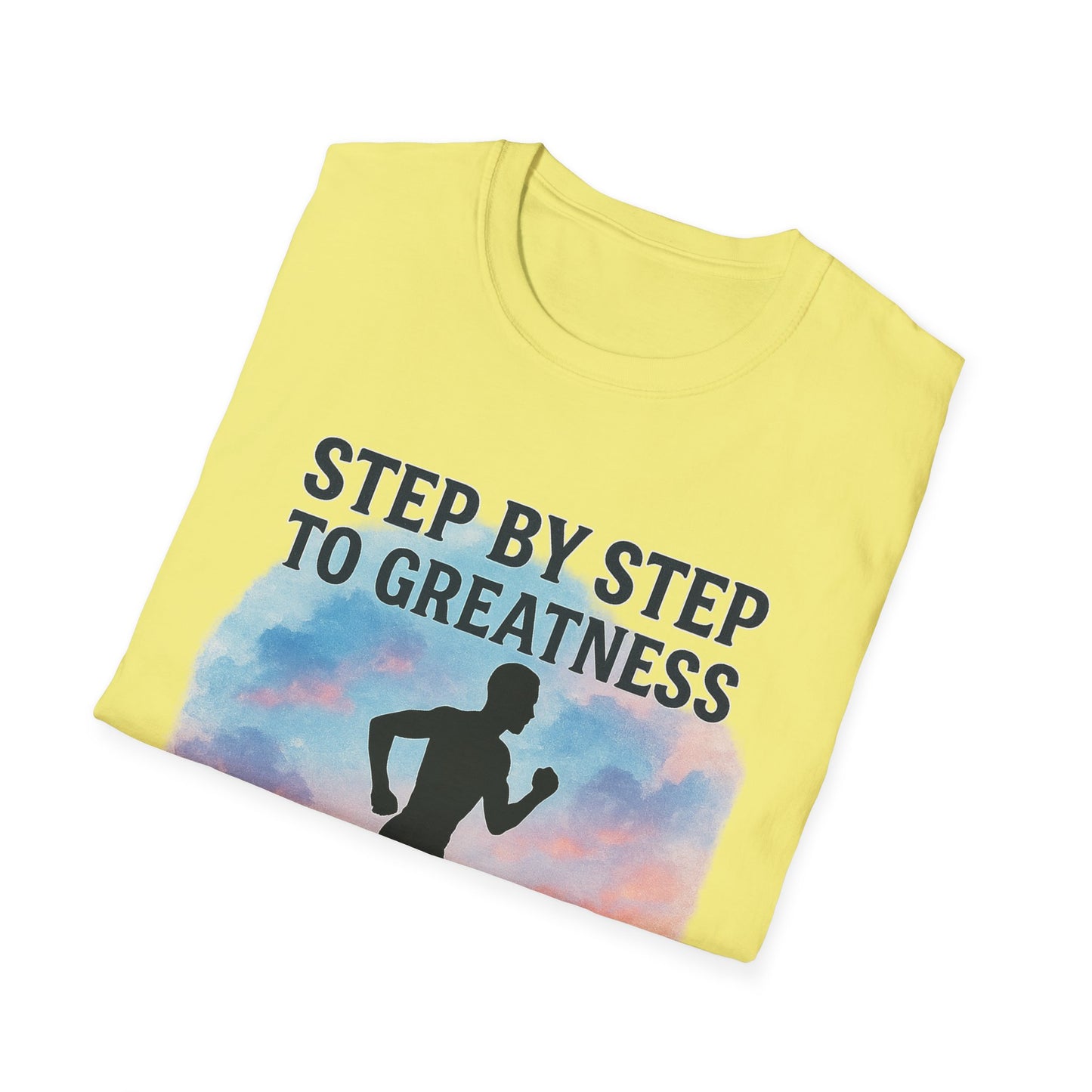 Step by Step to Greatness T-Shirt – Runner Silhouette Motivational Fitness Tee