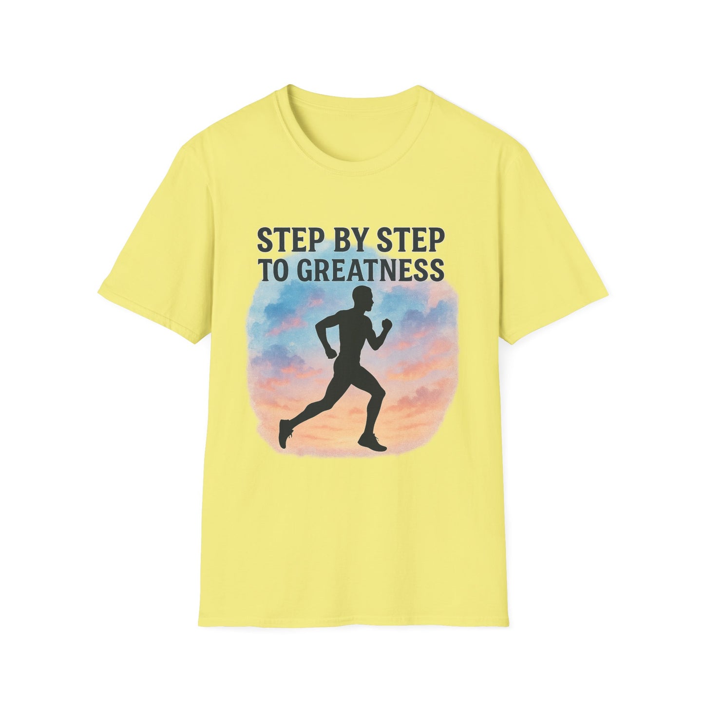 Step by Step to Greatness T-Shirt – Runner Silhouette Motivational Fitness Tee