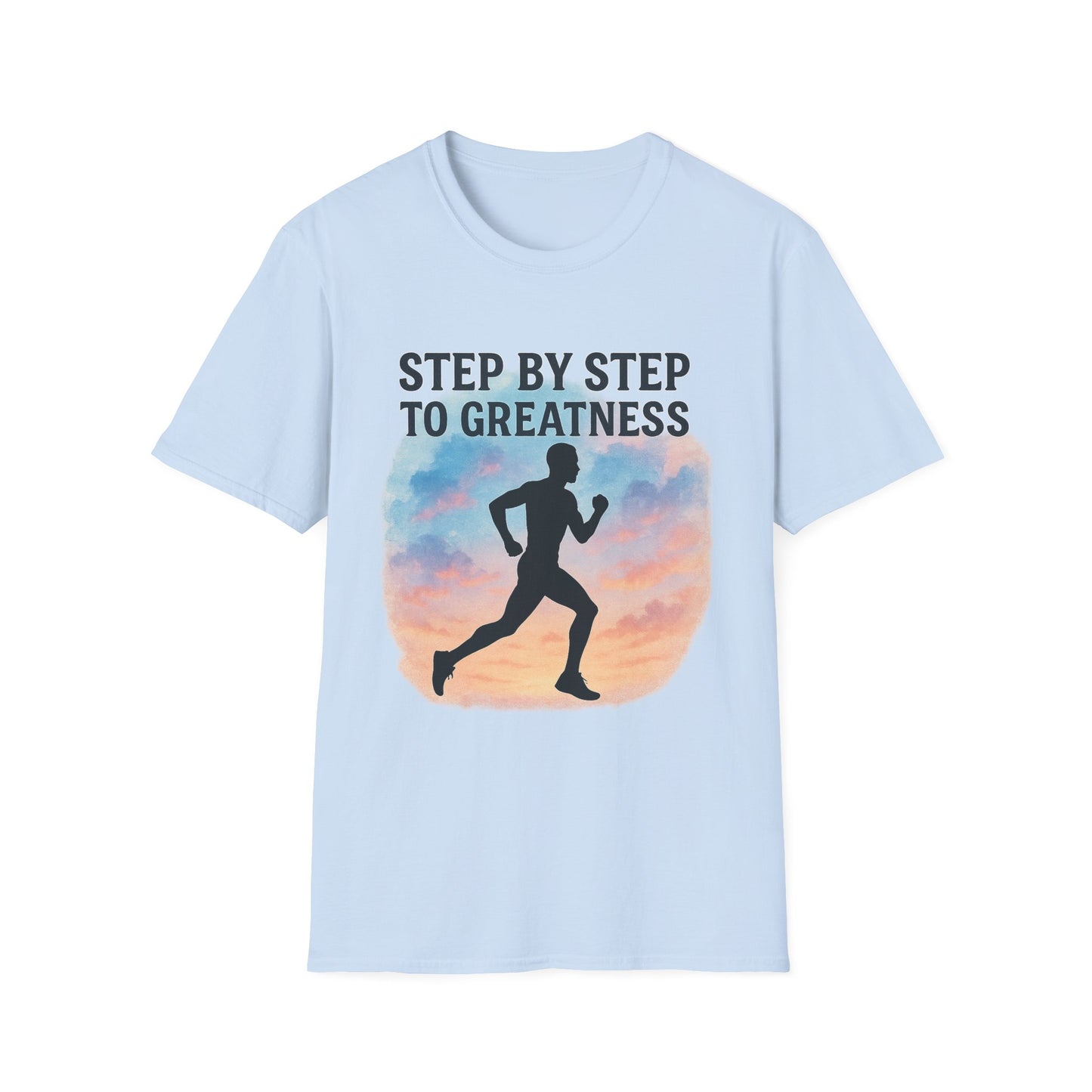 Step by Step to Greatness T-Shirt – Runner Silhouette Motivational Fitness Tee