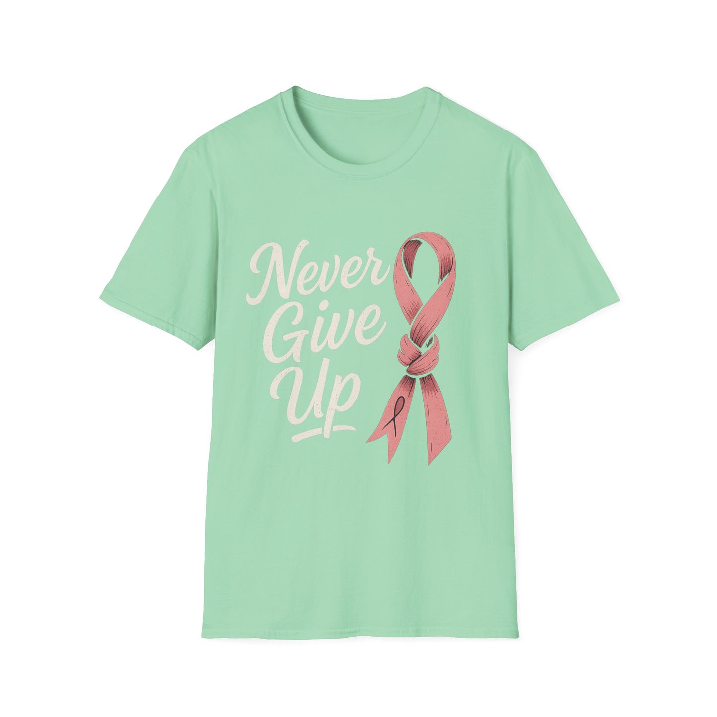 Never Give Up Shirt | Breast Cancer Awareness Pink Ribbon Tee | Inspirational Support Survivor Fighter T-Shirt October Hope