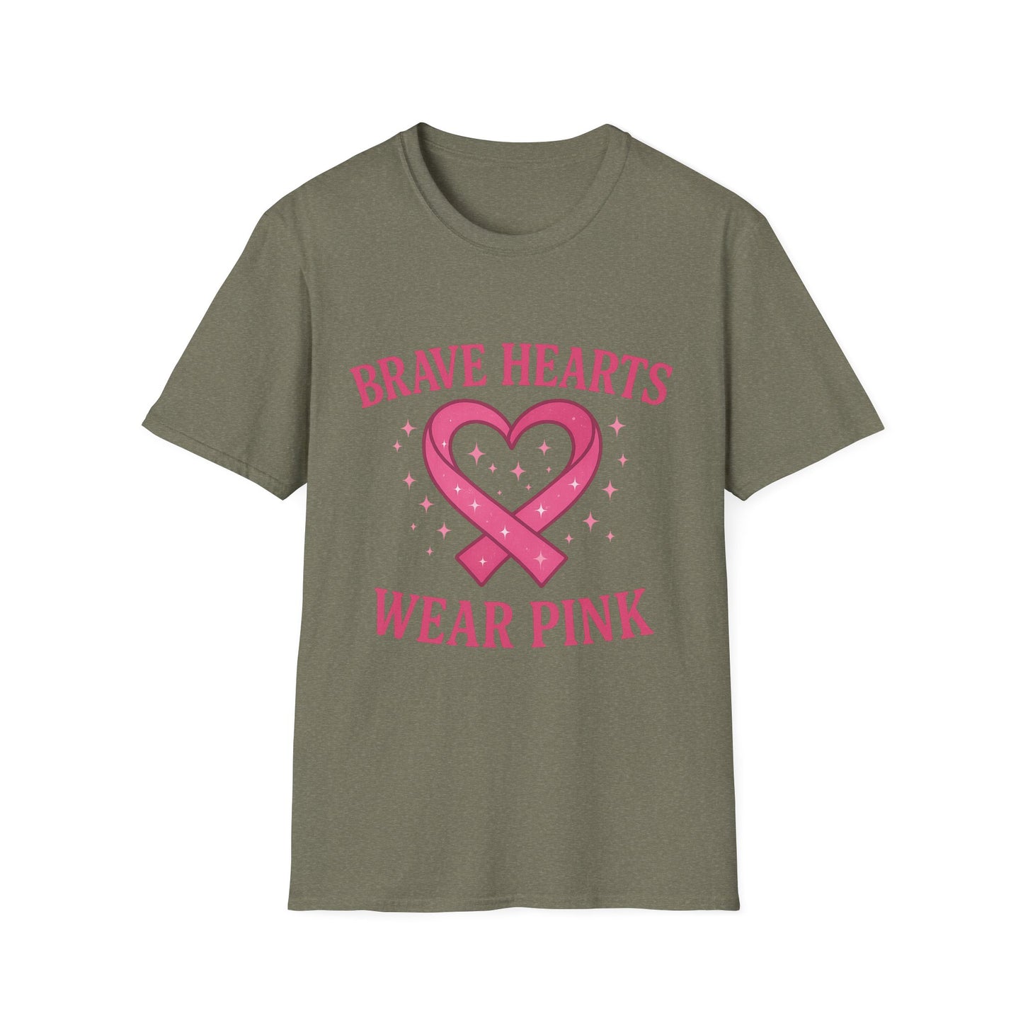 Brave Hearts Wear Pink Shirt | Breast Cancer Awareness Heart Ribbon Tee | Survivor Fighter Support Hope T-Shirt October Strong