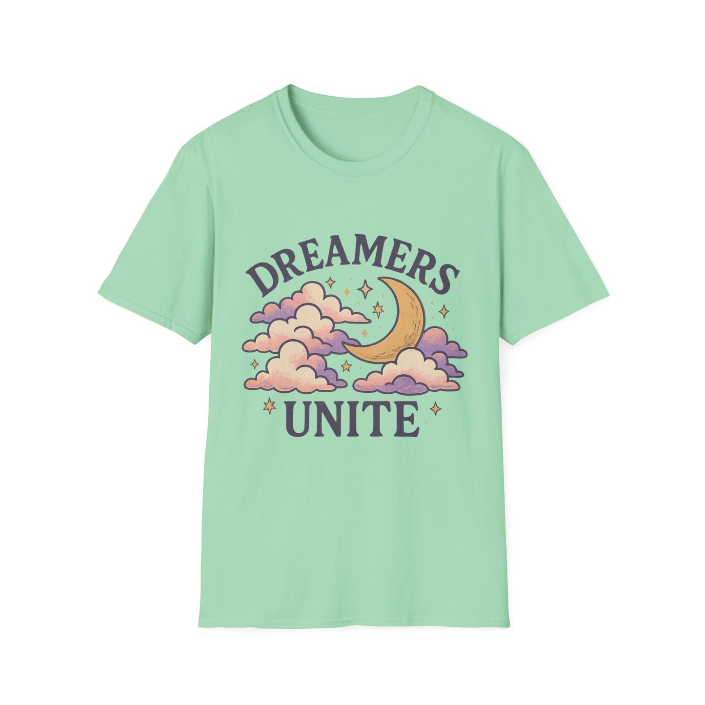 Dreamers Unite T-Shirt – Whimsical Moon & Clouds Inspirational Dreamer Tee