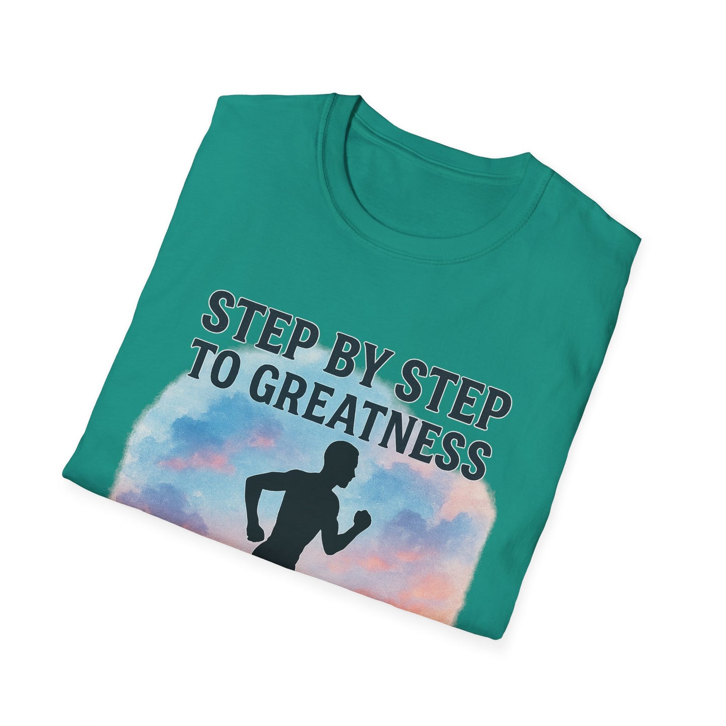 Step by Step to Greatness T-Shirt – Runner Silhouette Motivational Fitness Tee