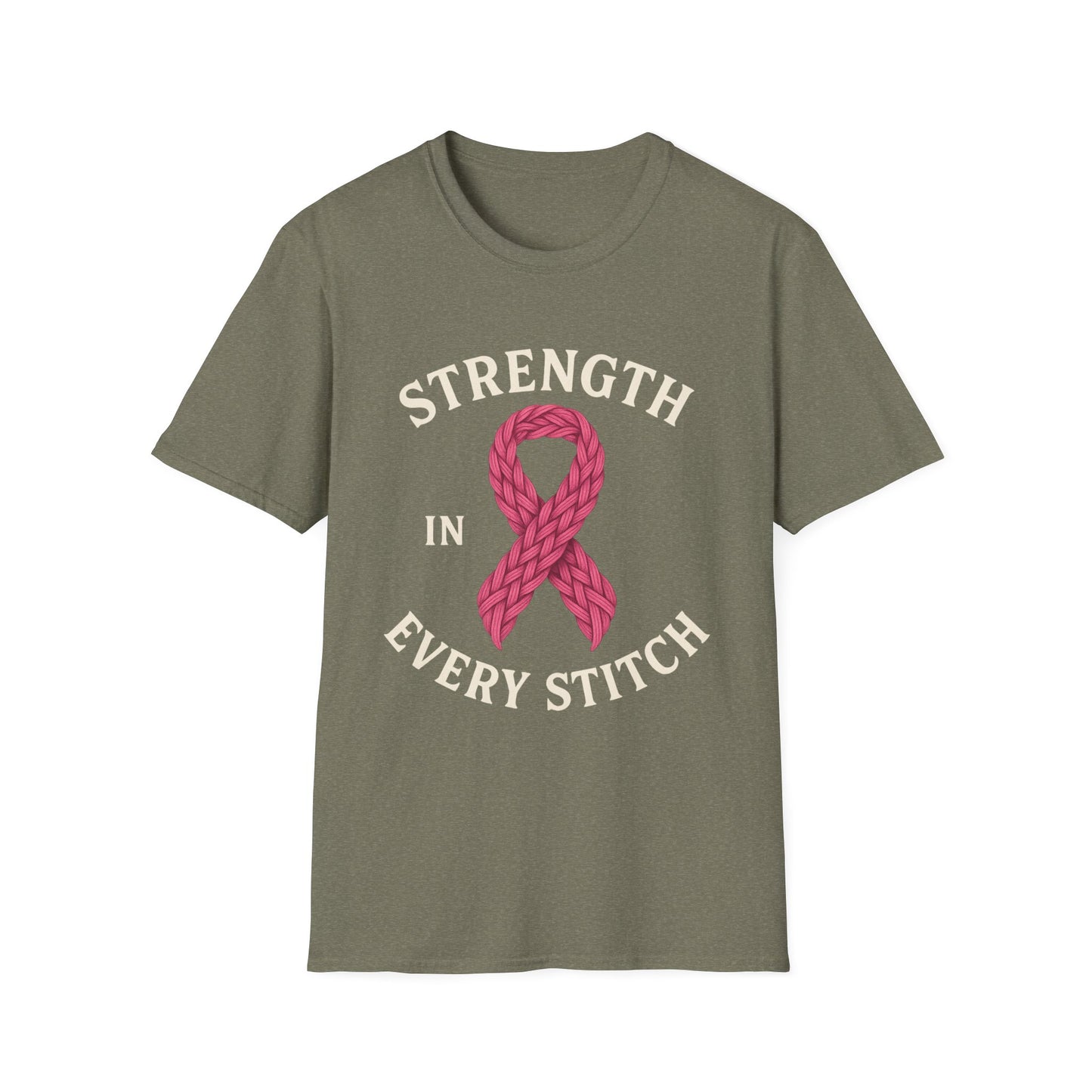 Strength in Every Stitch Shirt | Breast Cancer Awareness Pink Ribbon Tee | Knitting Crochet Support Survivor Fighter T-Shirt