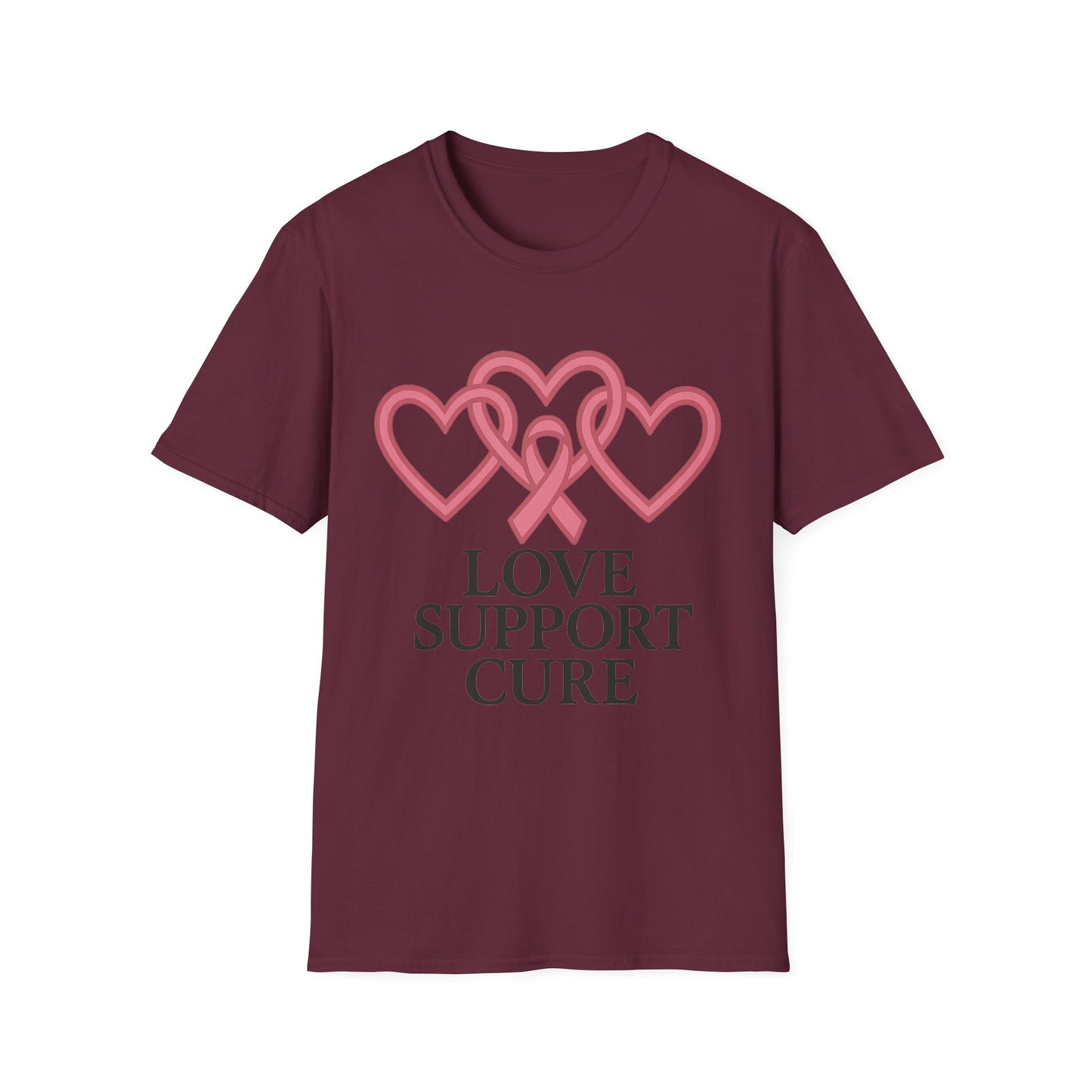 Love Support Cure Shirt | Breast Cancer Awareness Pink Ribbon Hearts Tee | Survivor Fighter Support Hope T-Shirt October Month