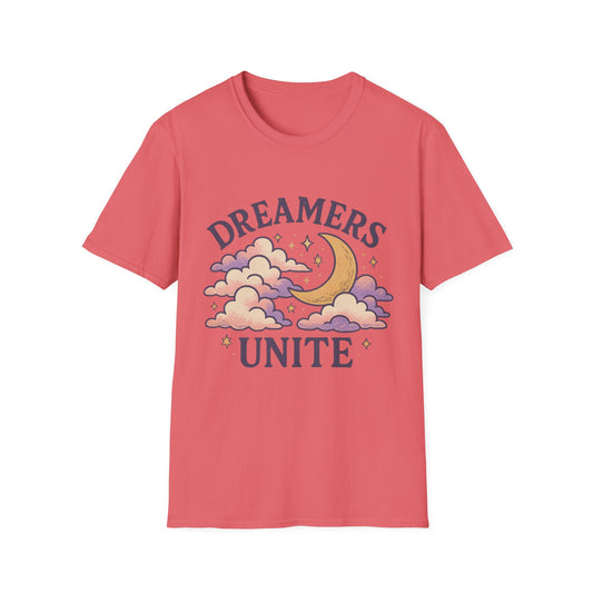 Dreamers Unite T-Shirt – Whimsical Moon & Clouds Inspirational Dreamer Tee