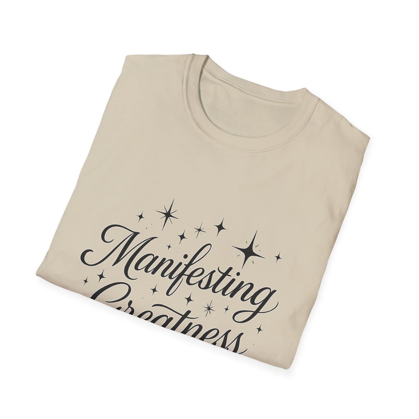Manifesting Greatness T-Shirt – Elegant Script Stars Spiritual Manifestation Tee