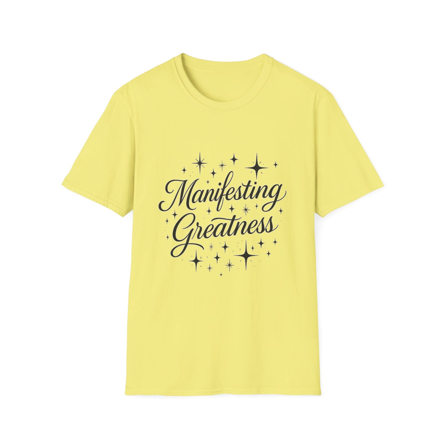 Manifesting Greatness T-Shirt – Elegant Script Stars Spiritual Manifestation Tee