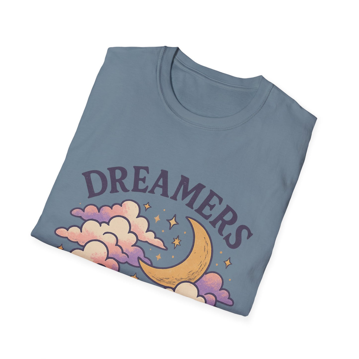 Dreamers Unite T-Shirt – Whimsical Moon & Clouds Inspirational Dreamer Tee