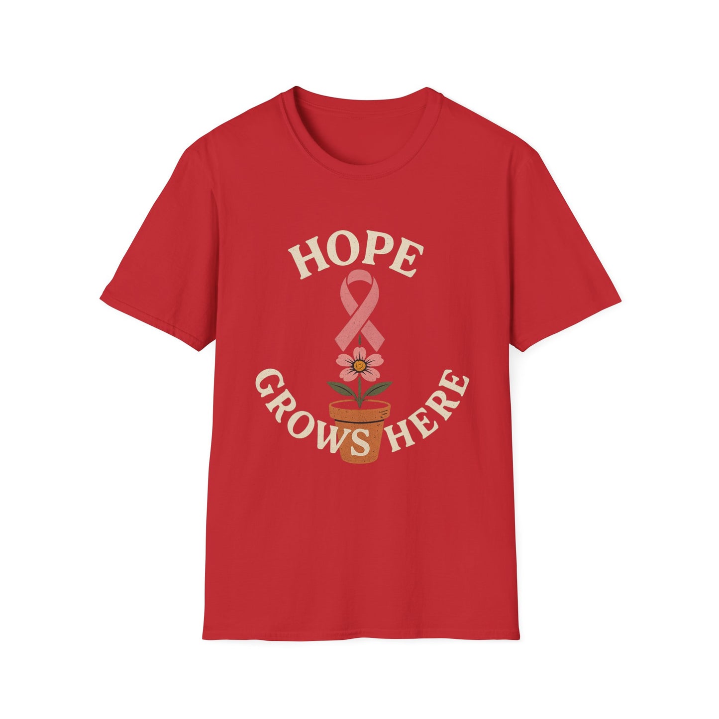 Hope Grows Here Shirt | Breast Cancer Awareness Pink Ribbon Flower Tee | Survivor Fighter Support October Strong T-Shirt