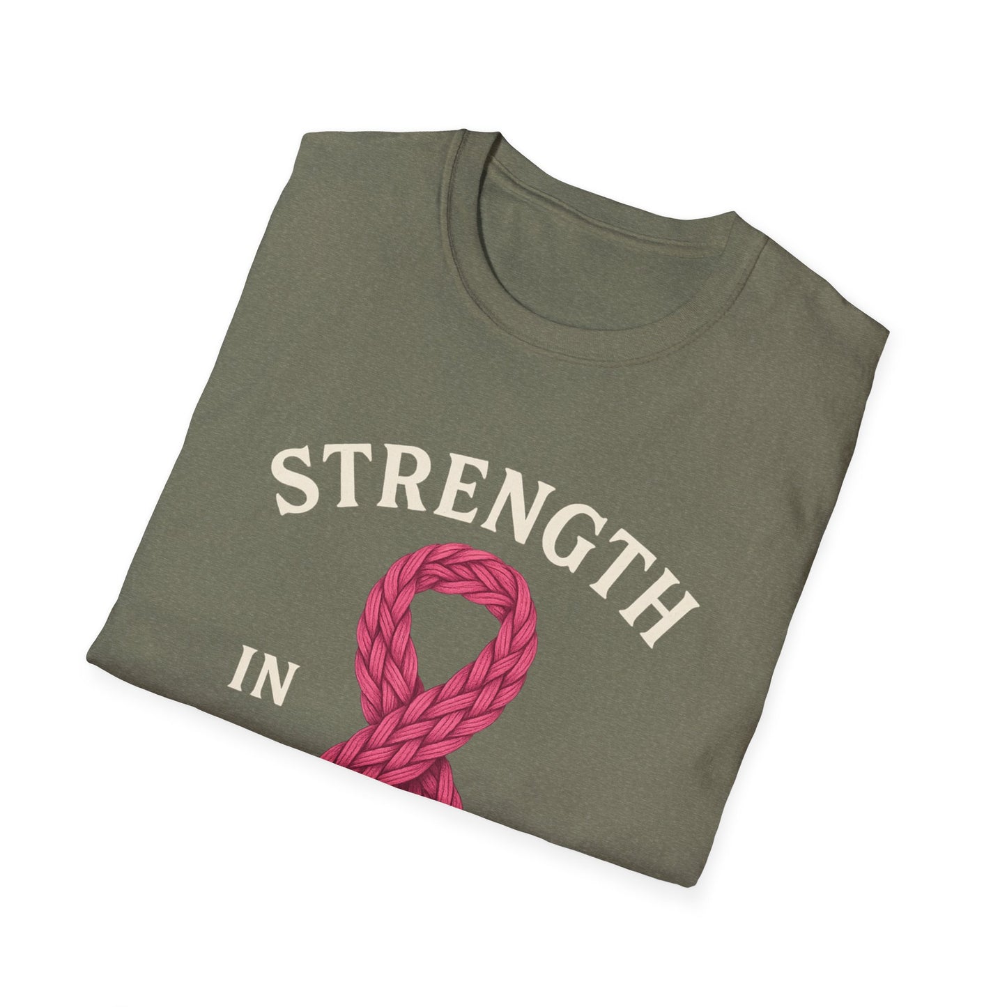 Strength in Every Stitch Shirt | Breast Cancer Awareness Pink Ribbon Tee | Knitting Crochet Support Survivor Fighter T-Shirt