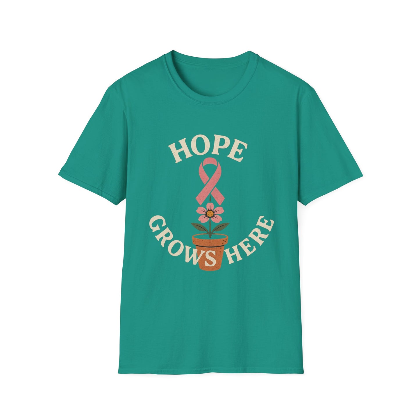 Hope Grows Here Shirt | Breast Cancer Awareness Pink Ribbon Flower Tee | Survivor Fighter Support October Strong T-Shirt
