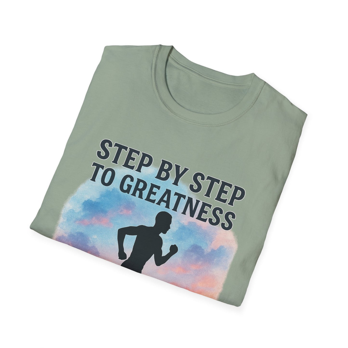 Step by Step to Greatness T-Shirt – Runner Silhouette Motivational Fitness Tee