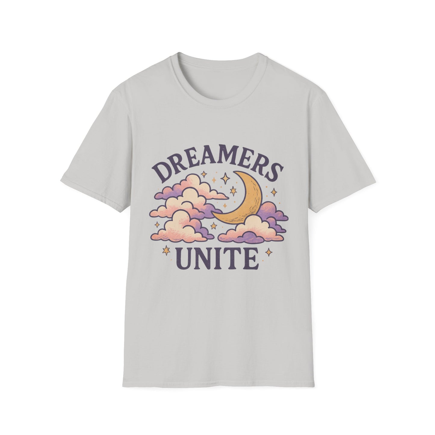 Dreamers Unite T-Shirt – Whimsical Moon & Clouds Inspirational Dreamer Tee