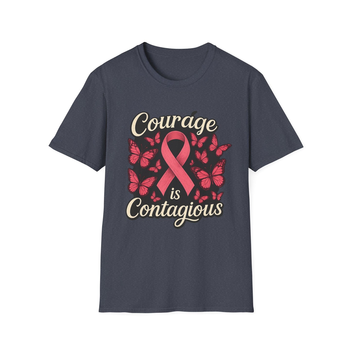Courage Is Contagious Shirt | Breast Cancer Awareness Pink Ribbon Tee | Butterfly Hope Support Survivor Fighter T-Shirt October