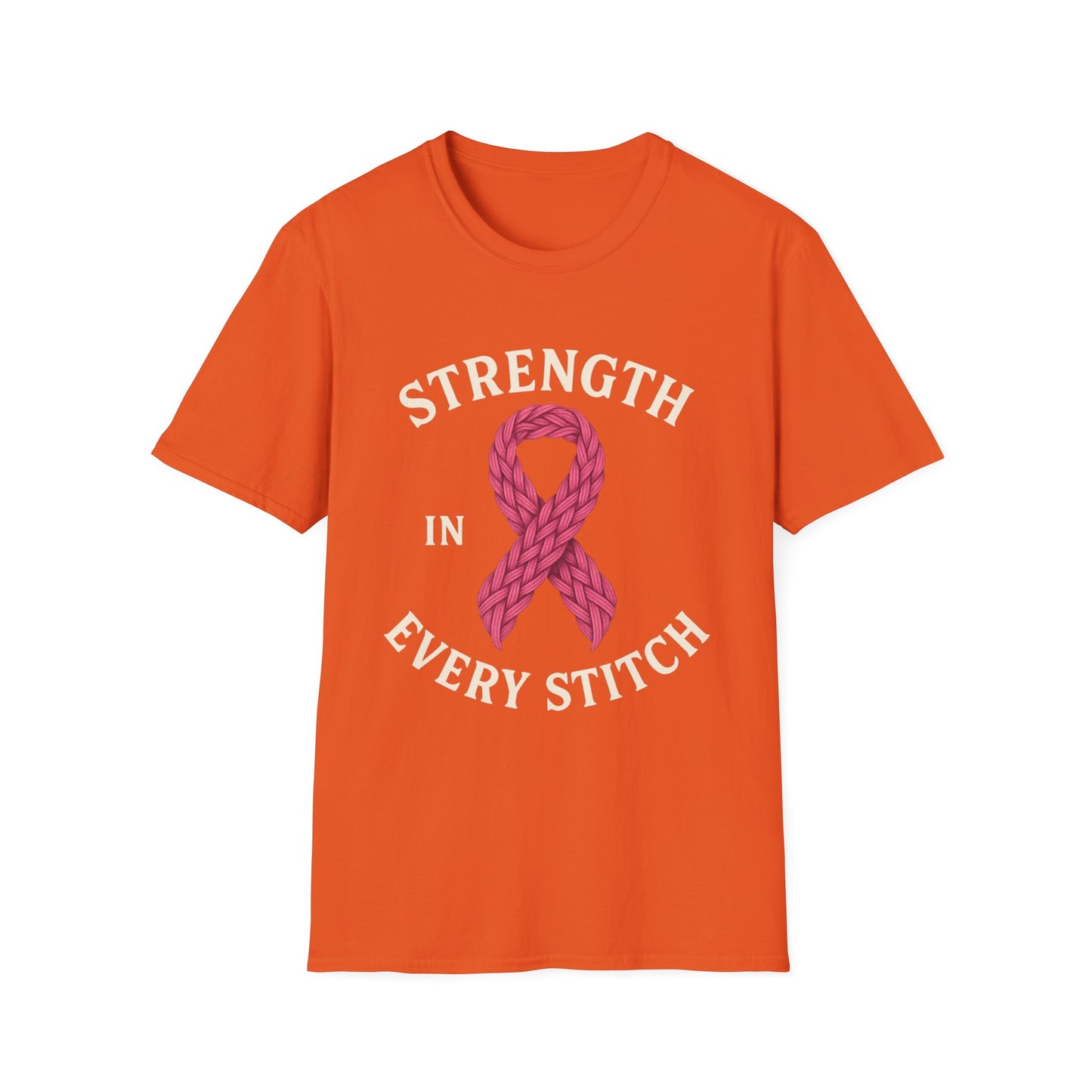 Strength in Every Stitch Shirt | Breast Cancer Awareness Pink Ribbon Tee | Knitting Crochet Support Survivor Fighter T-Shirt